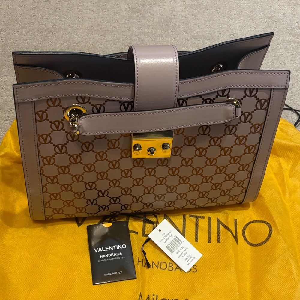 EUC Valentino Lavender and Gold Logo Handbag